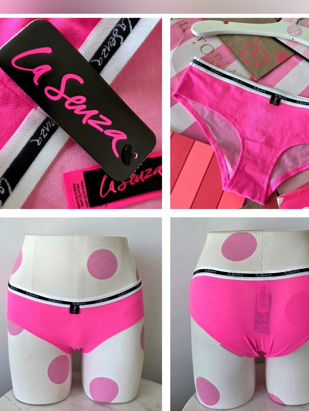 La Senza Bright Neon Pink Cotton Bikini Hipster Panty NWT Branded Waistband